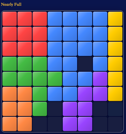 Nearly full Block Blast board