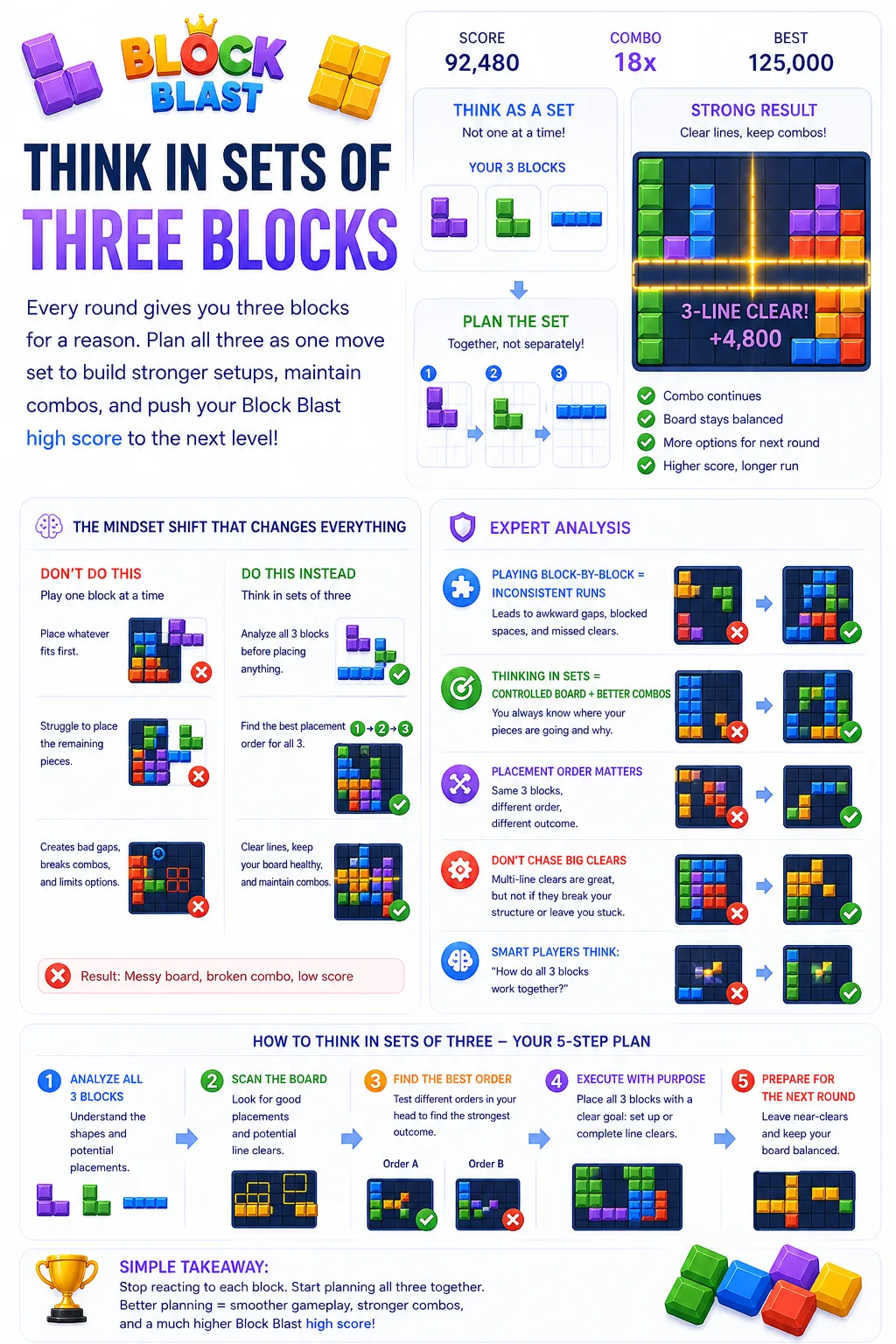 Think in sets of three blocks